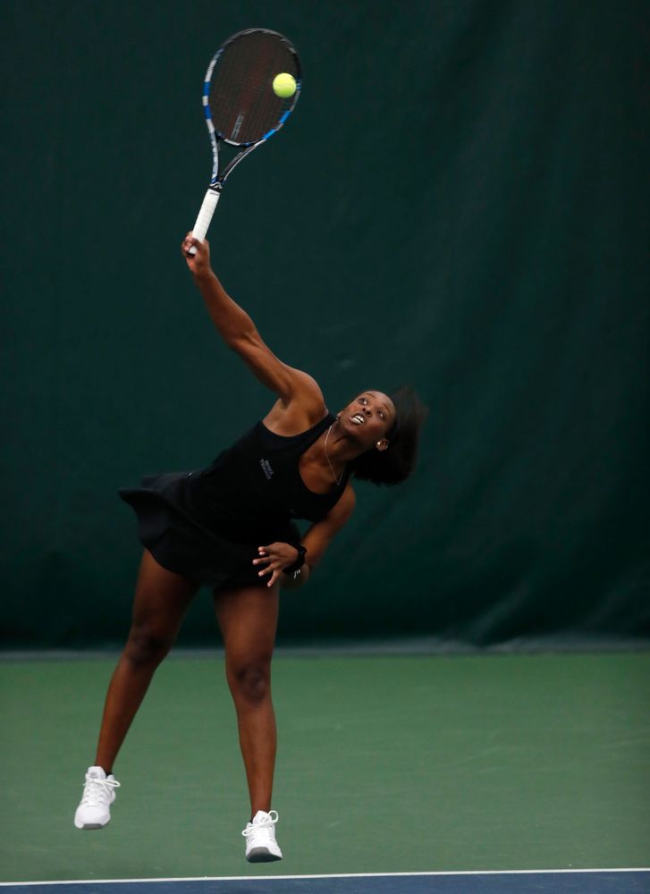 Adorabol Huckleby against Ohio State Sunday, March 25, 2018 at the Hawkeye Tennis and Recreation Center. (Brian Ray/hawkeyesports.com)