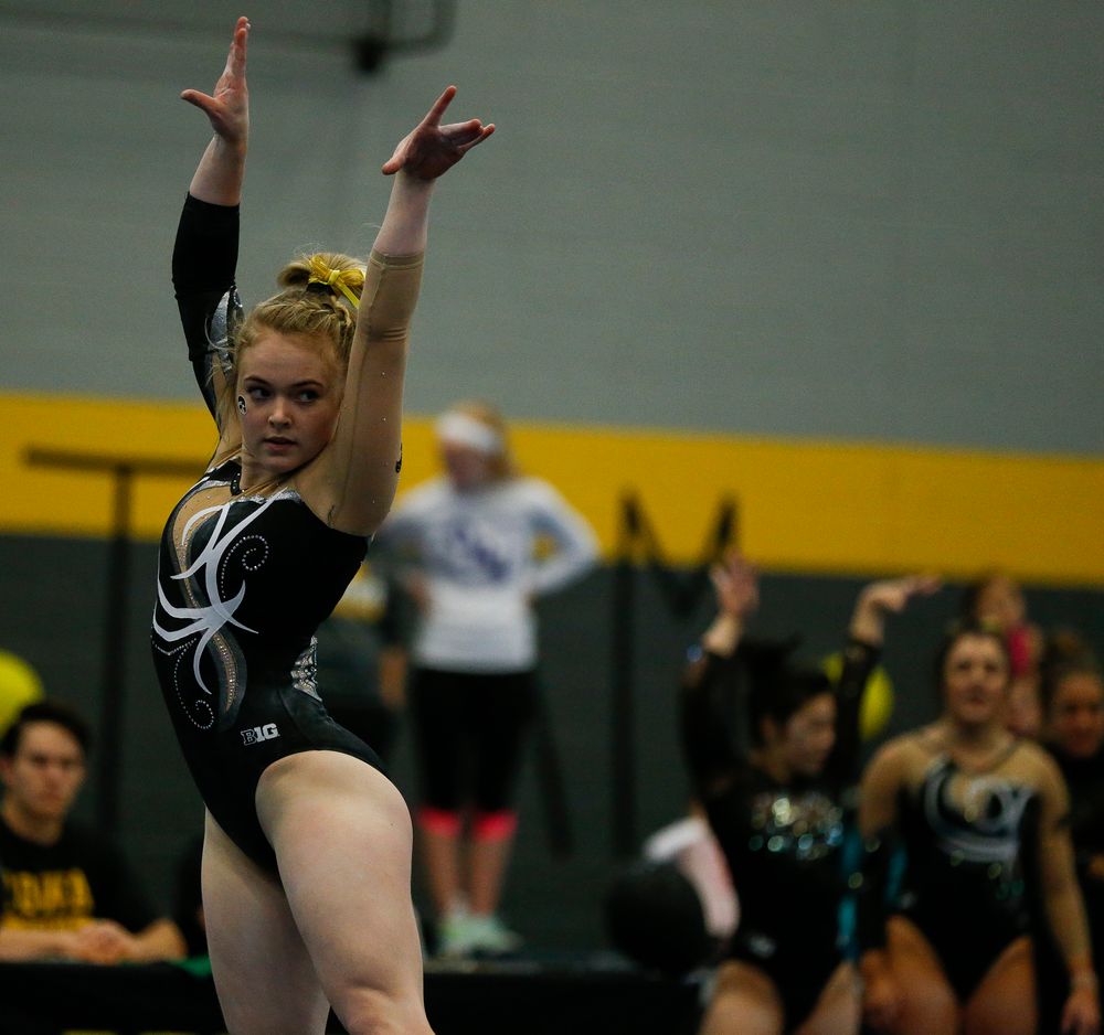 Charlotte Sullivan competes in the floor exercise during the Black and Gold Intrasquad meet at the Field House on 12/2/17. (Tork Mason/hawkeyesports.com)