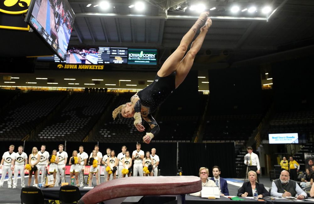 Iowa's Lauren Guerin competes on the vault during their meet against Southeast Missouri State Friday, January 11, 2019 at Carver-Hawkeye Arena. (Brian Ray/hawkeyesports.com)