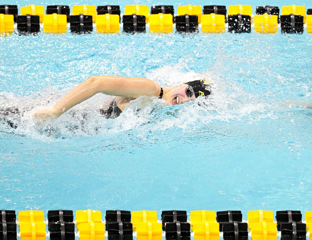 Iowa’s Hannah Burvill swims the women’s 200 yard freestyle preliminary event during the 2020 Women’s Big Ten Swimming and Diving Championships at the Campus Recreation and Wellness Center in Iowa City on Friday, February 21, 2020. (Stephen Mally/hawkeyesports.com)