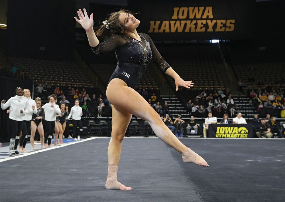 Iowa’s Erin Castle competes on the floor during their meet at Carver-Hawkeye Arena in Iowa City on Sunday, March 8, 2020. (Stephen Mally/hawkeyesports.com)