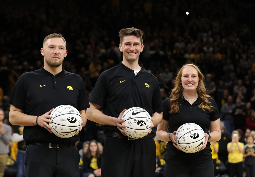 The Iowa Women's Basketball Managers during senior day ceremonies following their game against the Northwestern Wildcats Sunday, March 3, 2019 at Carver-Hawkeye Arena. (Brian Ray/hawkeyesports.com)
