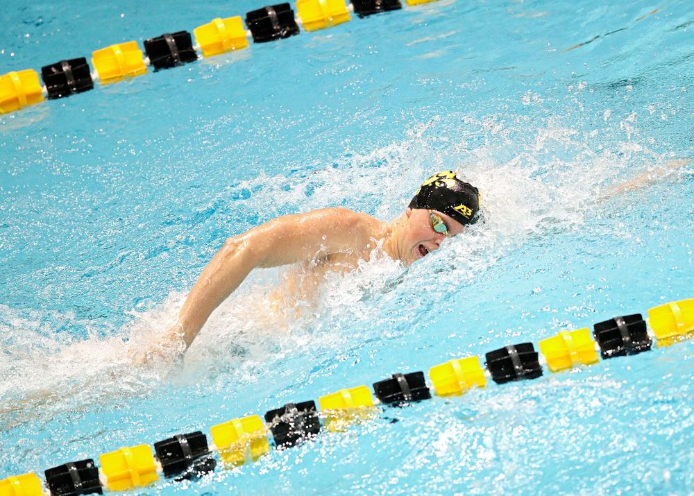 Iowa’s Evan Holt swims the men’s 200 yard freestyle event during their meet at the Campus Recreation and Wellness Center in Iowa City on Friday, February 7, 2020. (Stephen Mally/hawkeyesports.com)