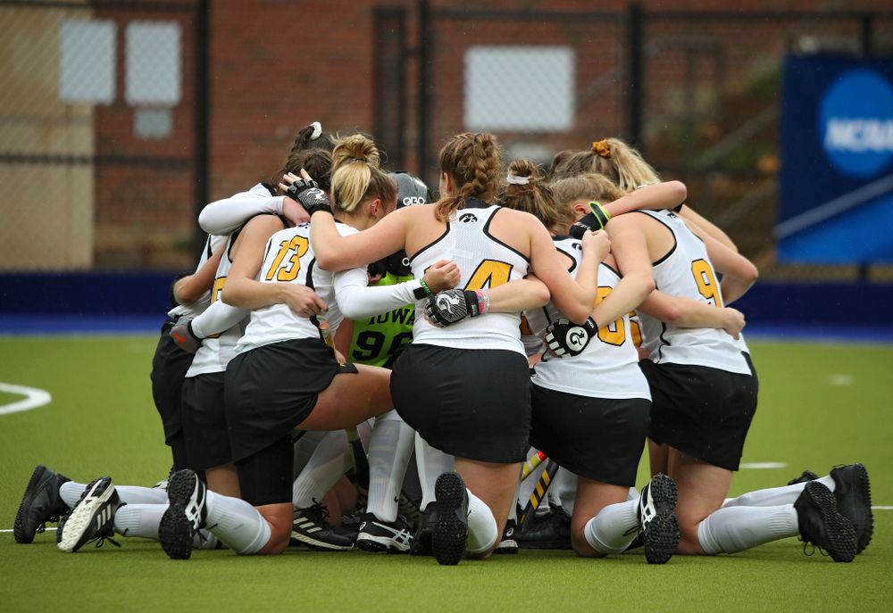 The Hawkeyes huddle before the start of the third quarter of their NCAA Tournament First Round match against Duke at Karen Shelton Stadium in Chapel Hill, N.C. on Friday, Nov 15, 2019. (Stephen Mally/hawkeyesports.com)
