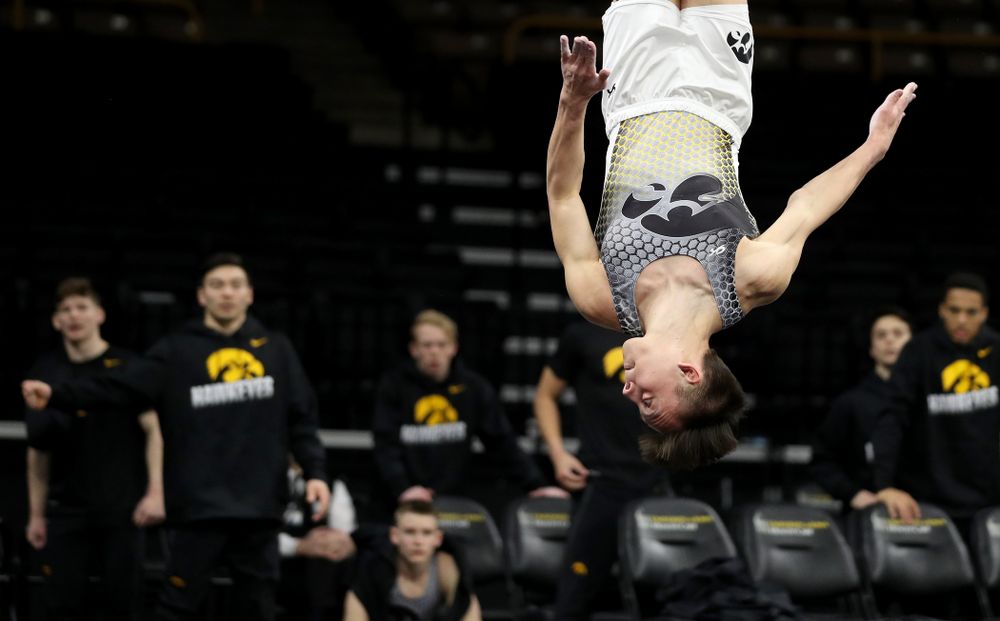 Iowa’s Kulani Taylor competes on the floor against Illinois Sunday, March 1, 2020 at Carver-Hawkeye Arena. (Brian Ray/hawkeyesports.com)