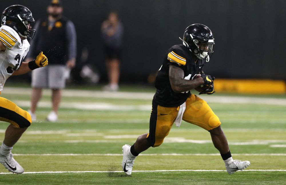 Iowa Hawkeyes running back Mekhi Sargent (10) during Fall Camp Practice No. 6 Thursday, August 8, 2019 at the Ronald D. and Margaret L. Kenyon Football Practice Facility. (Brian Ray/hawkeyesports.com)