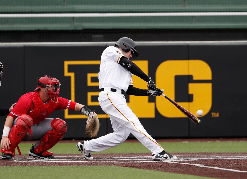 Iowa Hawkeyes catcher Austin Guzzo (20) during a double header against the Indiana Hoosiers Friday, March 23, 2018 at Duane Banks Field. (Brian Ray/hawkeyesports.com)