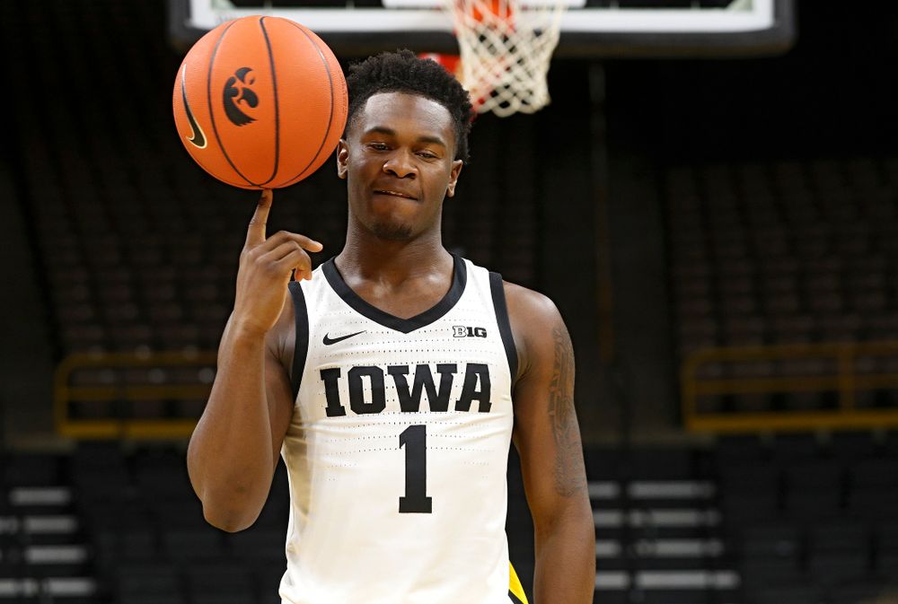 Iowa Hawkeyes guard Joe Toussaint (1) poses for a picture during Iowa Men’s Basketball Media Day at Carver-Hawkeye Arena in Iowa City on Wednesday, Oct 9, 2019. (Stephen Mally/hawkeyesports.com)