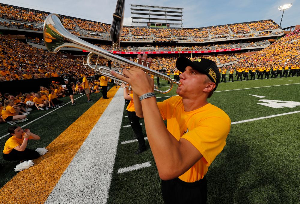 The Hawkeye Marching Band performs against the Northern Illinois Huskies Saturday, September 1, 2018 at Kinnick Stadium. (Brian Ray/hawkeyesports.com)