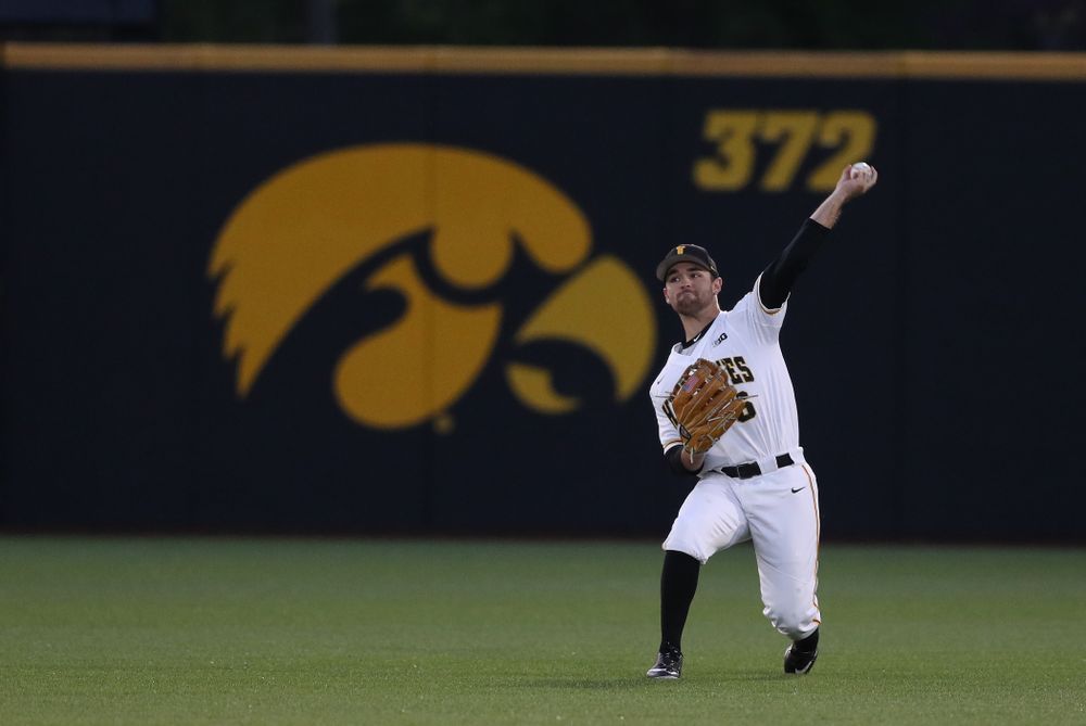 Iowa Hawkeyes outfielder Justin Jenkins (6) against the Michigan State Spartans Friday, May 10, 2019 at Duane Banks Field. (Brian Ray/hawkeyesports.com)