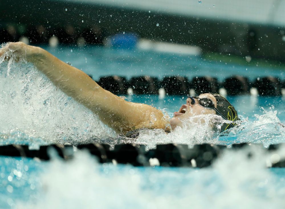 Iowa's Jo Jekel swims the 100 yard backstroke  