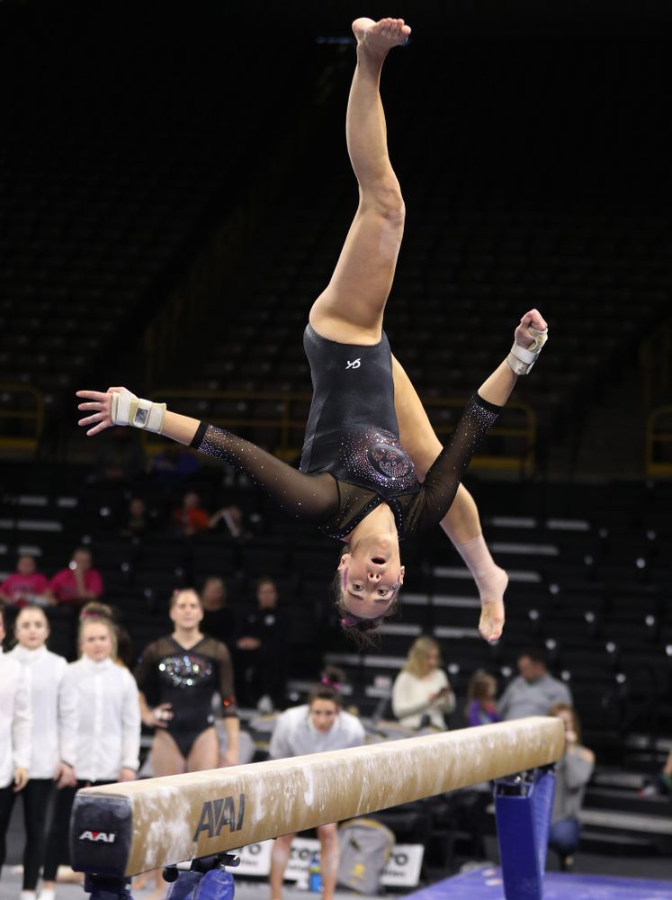 Iowa's Alex Greenwald competes on the beam during their meet against the Minnesota Golden Gophers Saturday, January 19, 2019 at Carver-Hawkeye Arena. (Brian Ray/hawkeyesports.com)