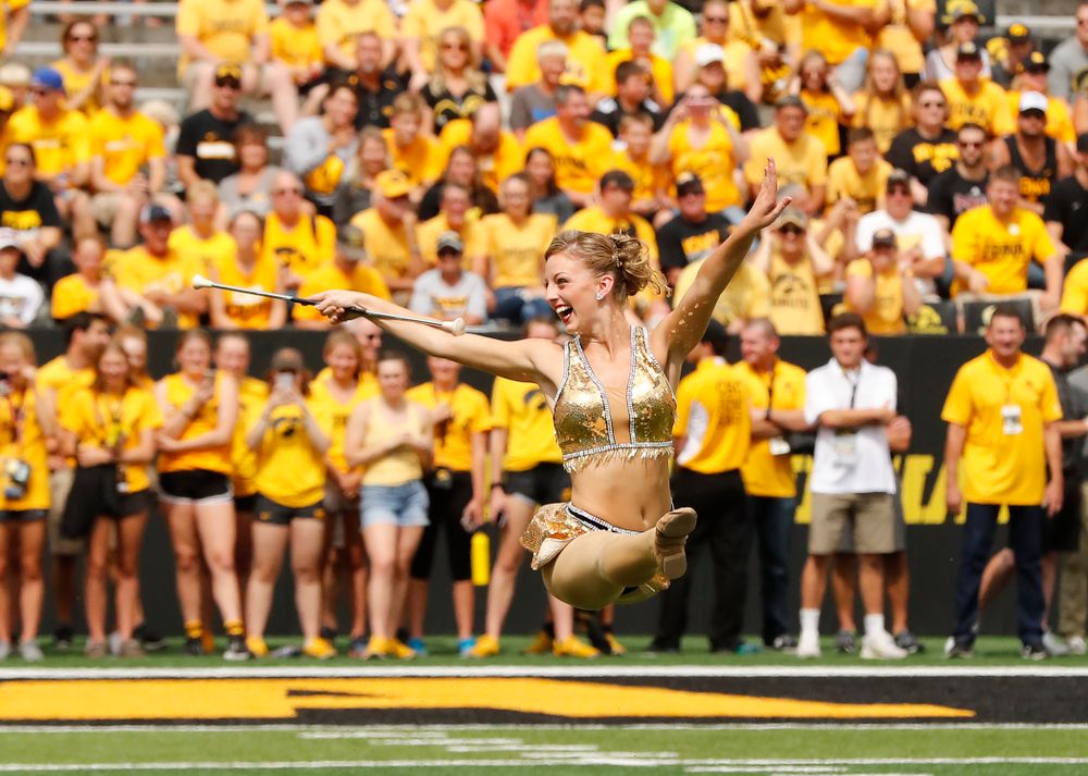 Hawkeye Marching Band Golden Girl ?Kylene Spanbauer gets ready for her performance against the Northern Illinois Huskies Saturday, September 1, 2018 at Kinnick Stadium. (Brian Ray/hawkeyesports.com)