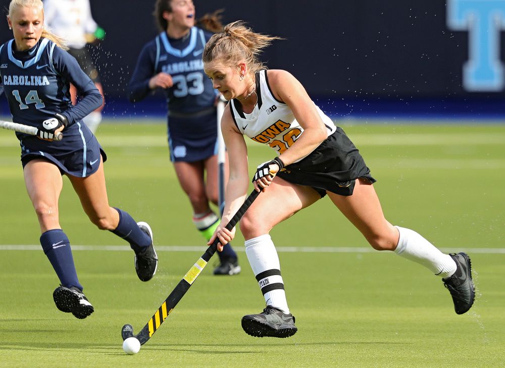 Iowa’s Maddy Murphy (26) moves with the ball during the second quarter of their NCAA Tournament Second Round match against North Carolina at Karen Shelton Stadium in Chapel Hill, N.C. on Sunday, Nov 17, 2019. (Stephen Mally/hawkeyesports.com)