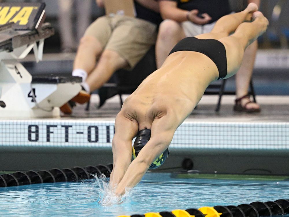 Iowa’s Michael Tenney swims the men’s 200-yard butterfly event during their meet against Michigan State and Northern Iowa at the Campus Recreation and Wellness Center in Iowa City on Friday, Oct 4, 2019. (Stephen Mally/hawkeyesports.com)