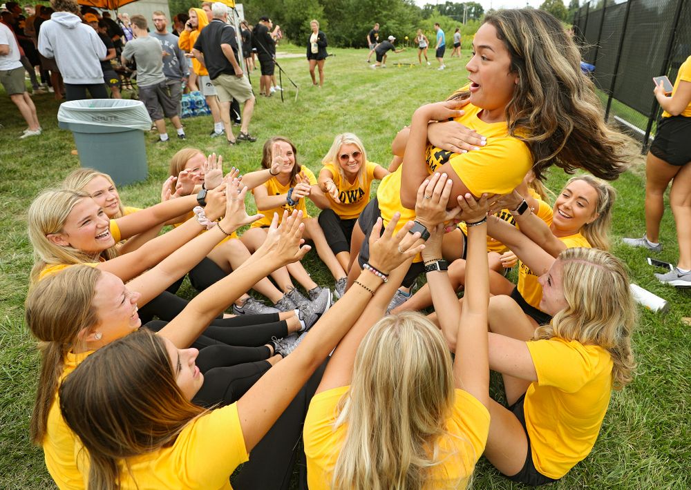 Dance team members during the Student-Athlete Kickoff outside the Karro Athletics Hall of Fame Building in Iowa City on Sunday, Aug 25, 2019. (Stephen Mally/hawkeyesports.com)