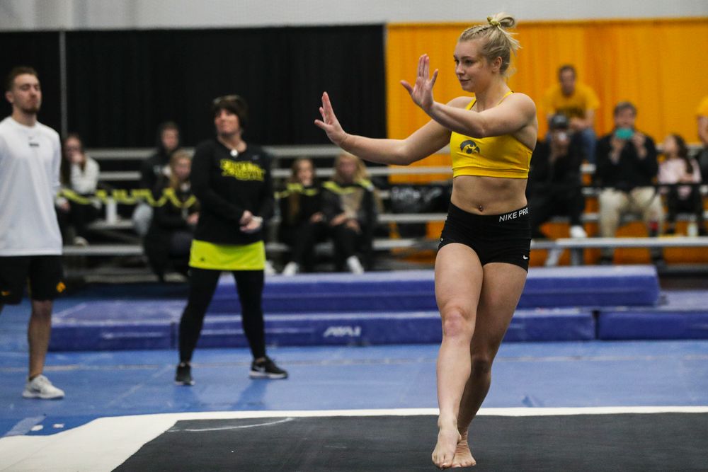 Madelyn Soloman performs a floor routine during the Iowa women’s gymnastics Black and Gold Intraquad Meet on Saturday, December 7, 2019 at the UI Field House. (Lily Smith/hawkeyesports.com)