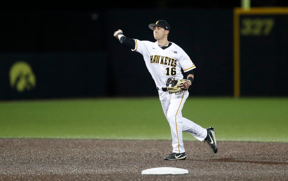 Iowa Hawkeyes infielder Tanner Wetrich (16) against Coe College Wednesday, April 11, 2018 at Duane Banks Field. (Brian Ray/hawkeyesports.com)