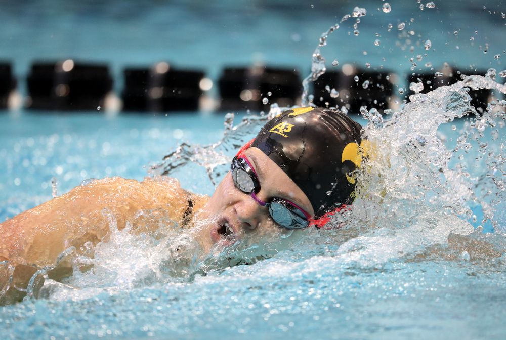 Iowa's Lauren McDougall swims the 200 yard freestyle during a double dual against Wisconsin and Northwestern Saturday, January 19, 2019 at the Campus Recreation and Wellness Center. (Brian Ray/hawkeyesports.com)