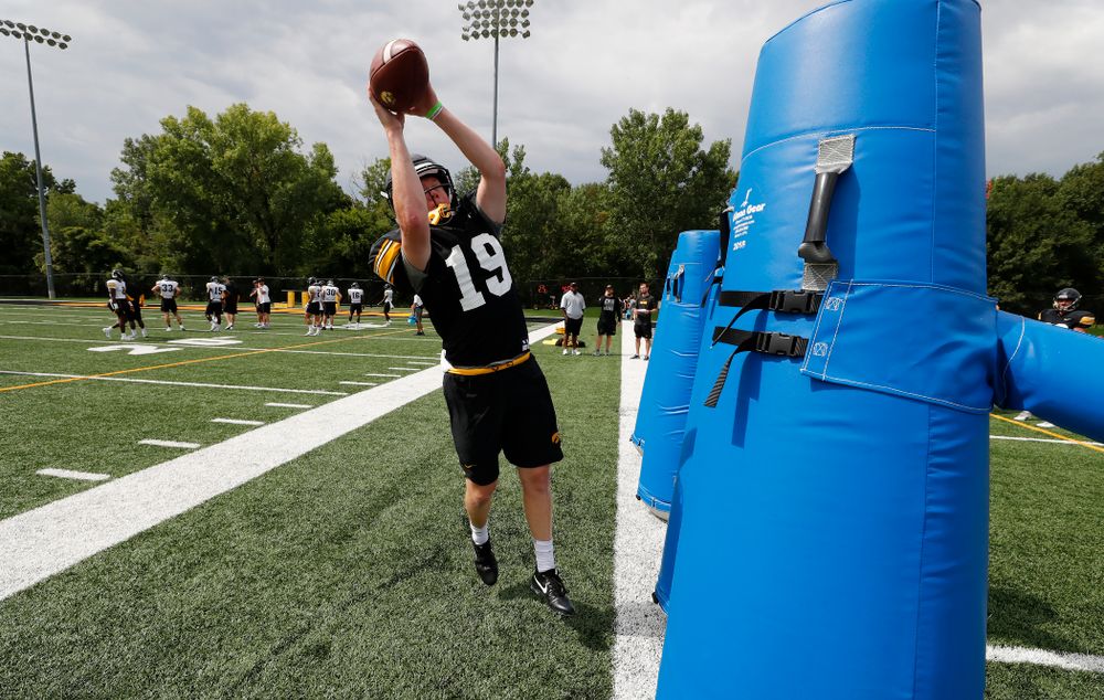 Iowa Hawkeyes wide receiver Max Cooper (19) during practice No. 4 of Fall Camp Monday, August 6, 2018 at the Hansen Football Performance Center. (Brian Ray/hawkeyesports.com)