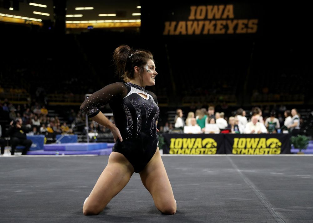 Iowa’s Erin Castle competes on the floor against Michigan State Saturday, February 1, 2020 at Carver-Hawkeye Arena. (Brian Ray/hawkeyesports.com)