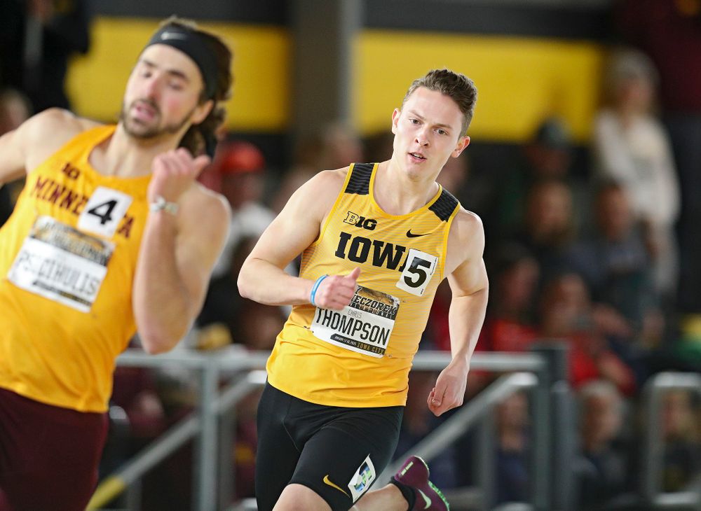 Iowa’s Chris Thompson runs the men’s 400 meter dash premier event during the Larry Wieczorek Invitational at the Recreation Building in Iowa City on Saturday, January 18, 2020. (Stephen Mally/hawkeyesports.com)