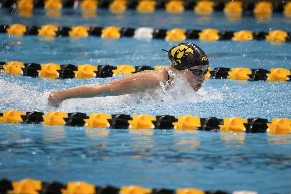 Iowa’s Grace Reeder swims the 200-yard butterfly during the Iowa swimming and diving meet vs Notre Dame and Illinois on Saturday, January 11, 2020 at the Campus Recreation and Wellness Center. (Lily Smith/hawkeyesports.com)