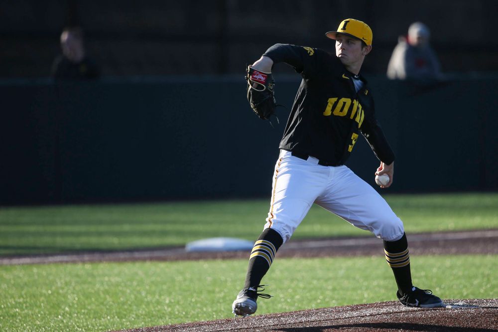 Iowa pitcher Trenton Wallace at the game vs. Bradley on Tuesday, March 26, 2019 at (place). (Lily Smith/hawkeyesports.com)