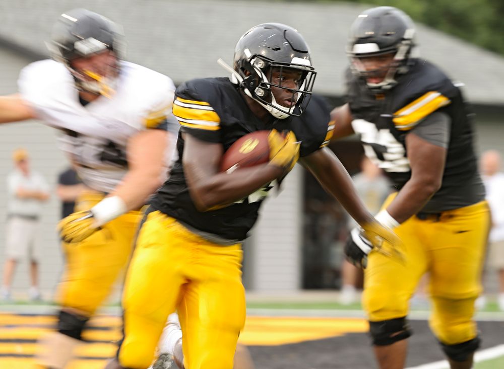Iowa Hawkeyes running back Shadrick Byrd (23) looks for running room durning Fall Camp Practice No. 17 at the Hansen Football Performance Center in Iowa City on Wednesday, Aug 21, 2019. (Stephen Mally/hawkeyesports.com)