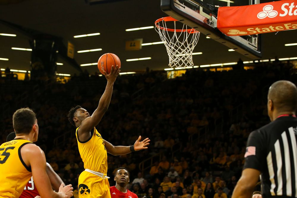 Iowa Hawkeyes guard Joe Toussaint (1) attempts a layup during the Iowa men’s basketball game vs Rutgers on Wednesday, January 22, 2020 at Carver-Hawkeye Arena. (Lily Smith/hawkeyesports.com)