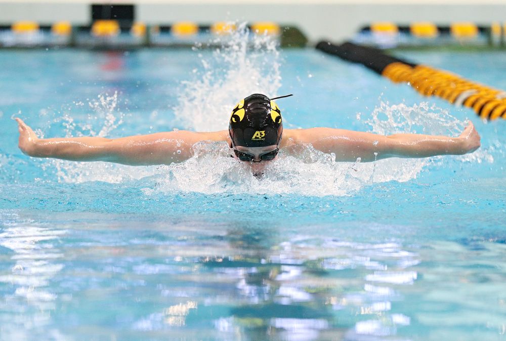 Iowa’s Kelsey Drake swims the women’s 200 yard butterfly consolation final event during the 2020 Women’s Big Ten Swimming and Diving Championships at the Campus Recreation and Wellness Center in Iowa City on Saturday, February 22, 2020. (Stephen Mally/hawkeyesports.com)