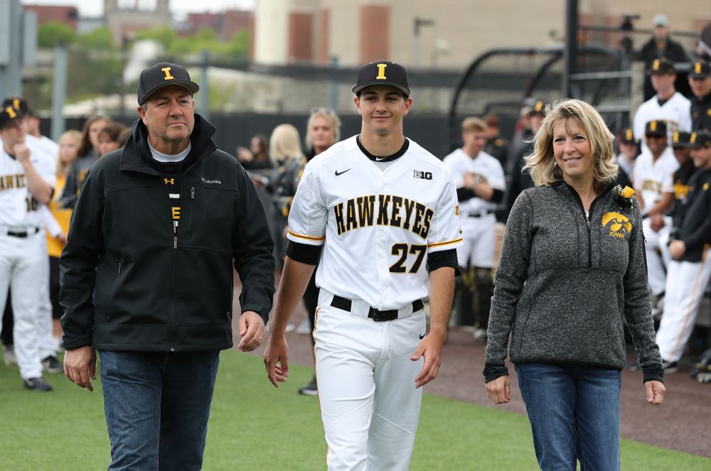 Iowa Hawkeyes Jason Foster (27) during senior day festivities before their game against Michigan State Sunday, May 12, 2019 at Duane Banks Field. (Brian Ray/hawkeyesports.com)