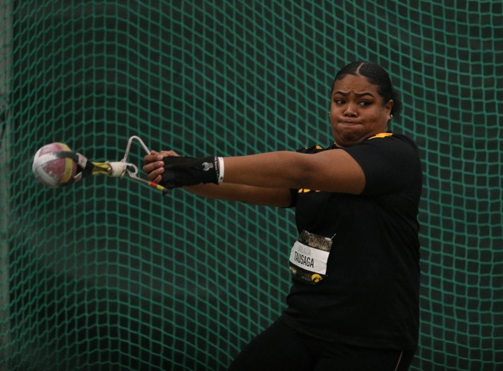 Iowa's Laulauga Tausaga competes in the weight throw during the 2019 Larry Wieczorek Invitational  Friday, January 18, 2019 at the Hawkeye Tennis and Recreation Center. (Brian Ray/hawkeyesports.com)