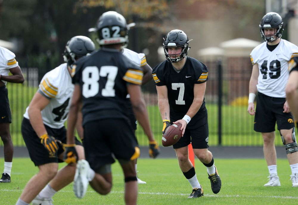 Iowa Hawkeyes punter Colten Rastetter (7) punts the ball during practice for the 2019 Outback Bowl Friday, December 28, 2018 at the University of Tampa. (Brian Ray/hawkeyesports.com)
