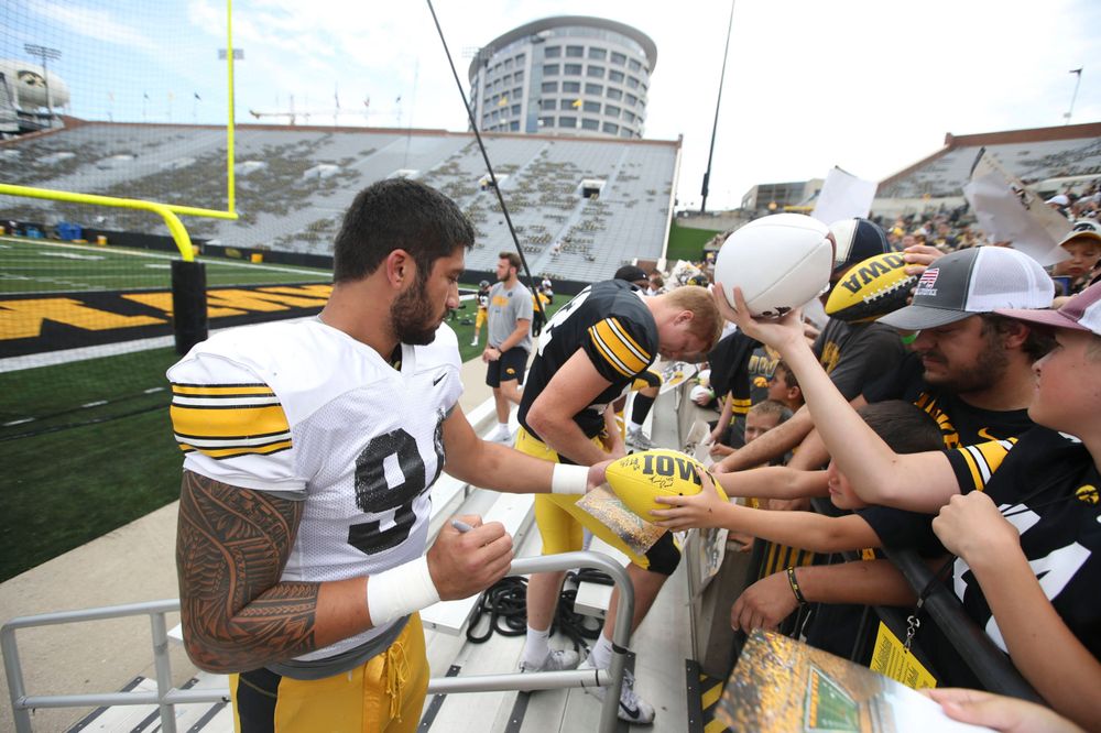 Iowa Hawkeyes defensive end A.J. Epenesa (94) during Kids Day at Kinnick Stadium on Saturday, August 10, 2019. (Lily Smith/hawkeyesports.com)