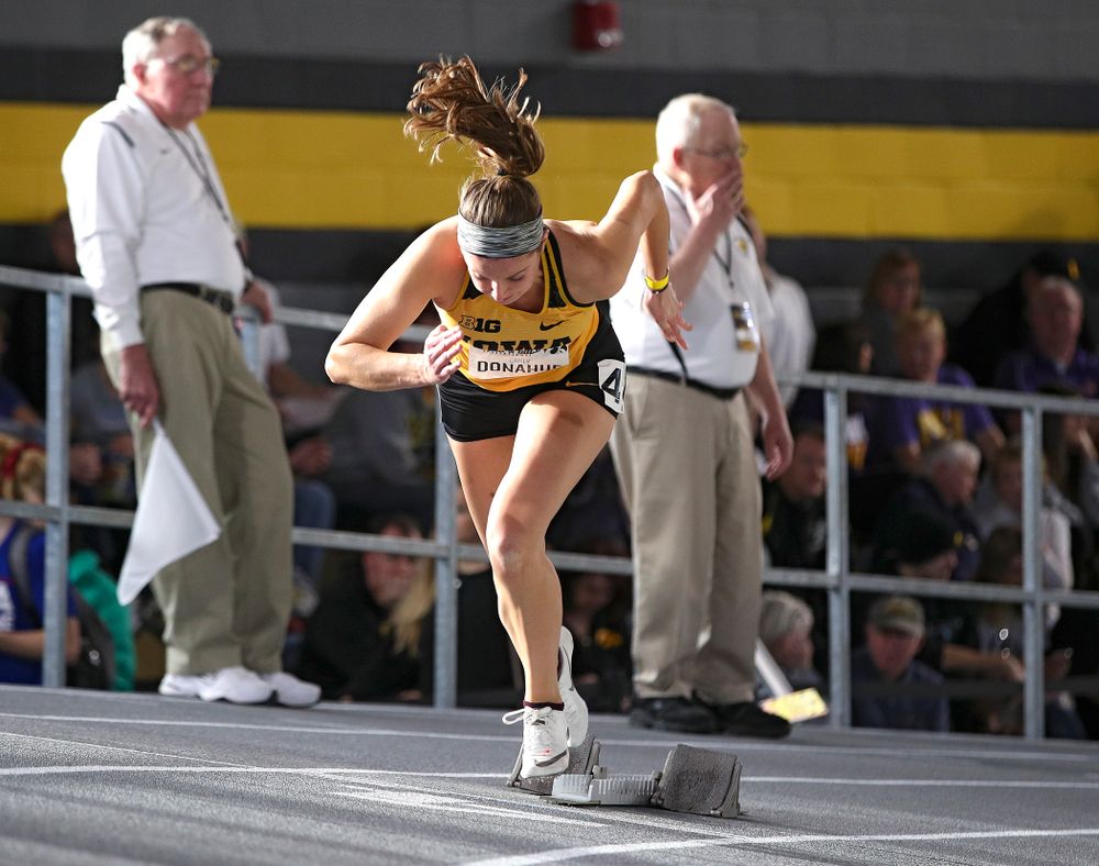 Iowa’s Carly Donahue runs the women’s 400 meter dash event at the Black and Gold Invite at the Recreation Building in Iowa City on Saturday, February 1, 2020. (Stephen Mally/hawkeyesports.com)