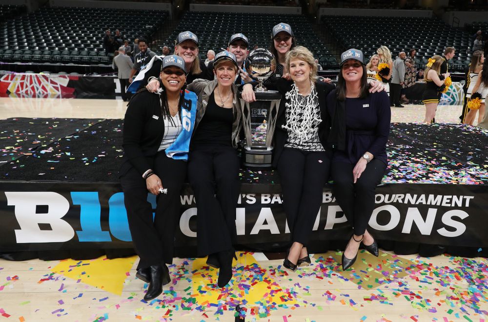 The Iowa Women's Basketball Coaching Staff against the Maryland Terrapins Sunday, March 10, 2019 at Bankers Life Fieldhouse in Indianapolis, Ind. (Brian Ray/hawkeyesports.com)