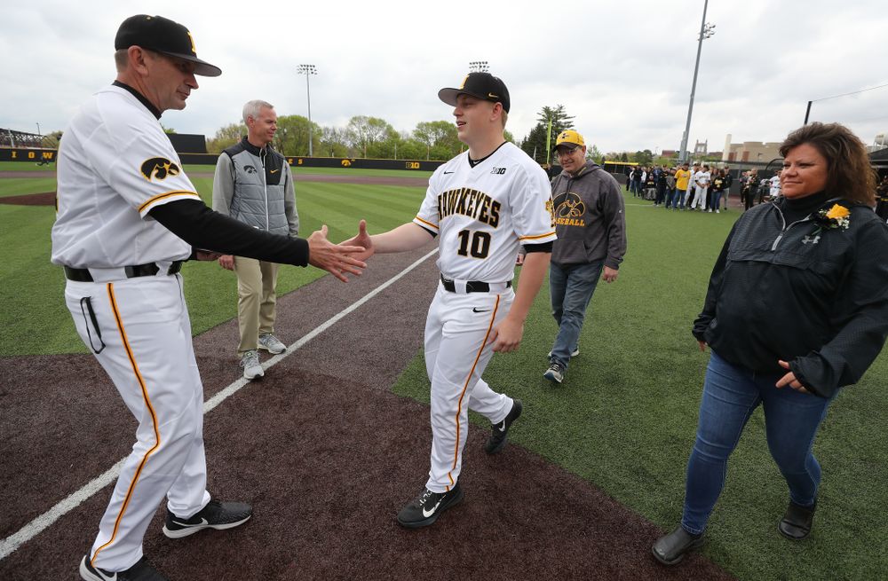 IIowa Hawkeyes Derek Lieurance (10) during senior day festivities before their game against Michigan State Sunday, May 12, 2019 at Duane Banks Field. (Brian Ray/hawkeyesports.com)