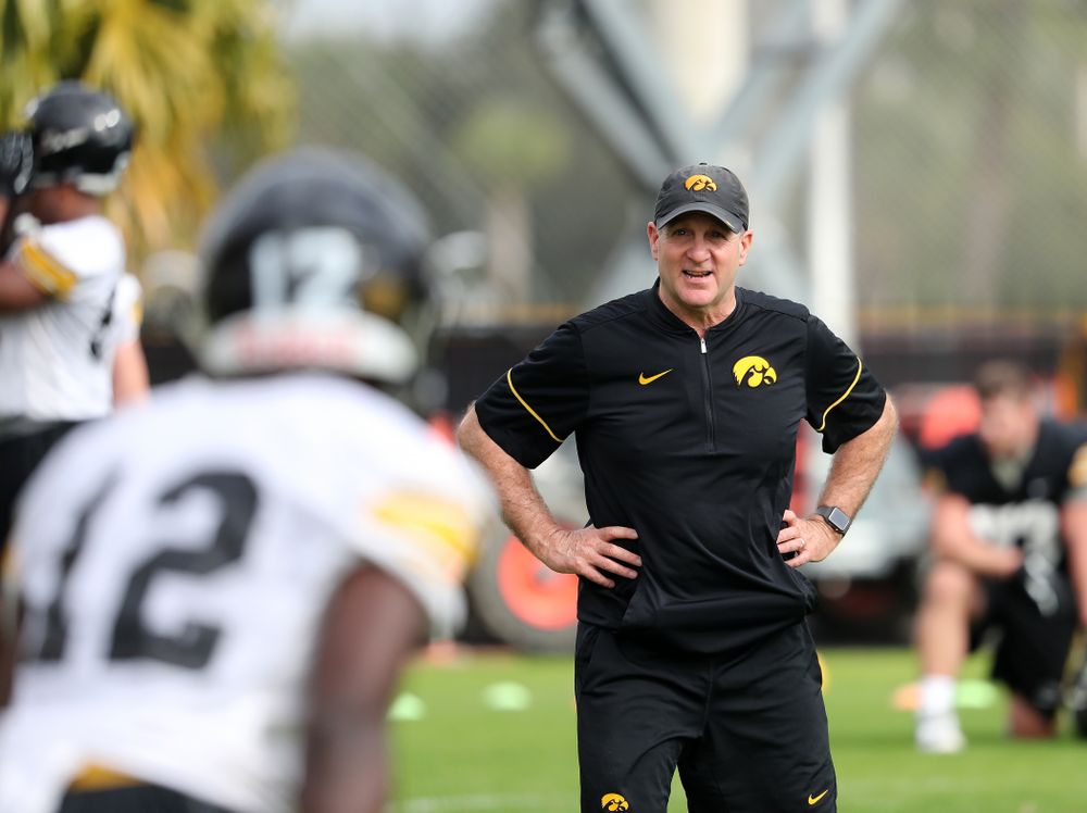 Iowa Hawkeyes defensive coordinator Phil Parker during practice for the 2019 Outback Bowl Friday, December 28, 2018 at the University of Tampa. (Brian Ray/hawkeyesports.com)