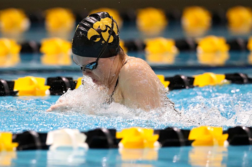 Iowa’s Lexi Horner swims the women’s 50 yard breaststroke event during their meet at the Campus Recreation and Wellness Center in Iowa City on Friday, February 7, 2020. (Stephen Mally/hawkeyesports.com)