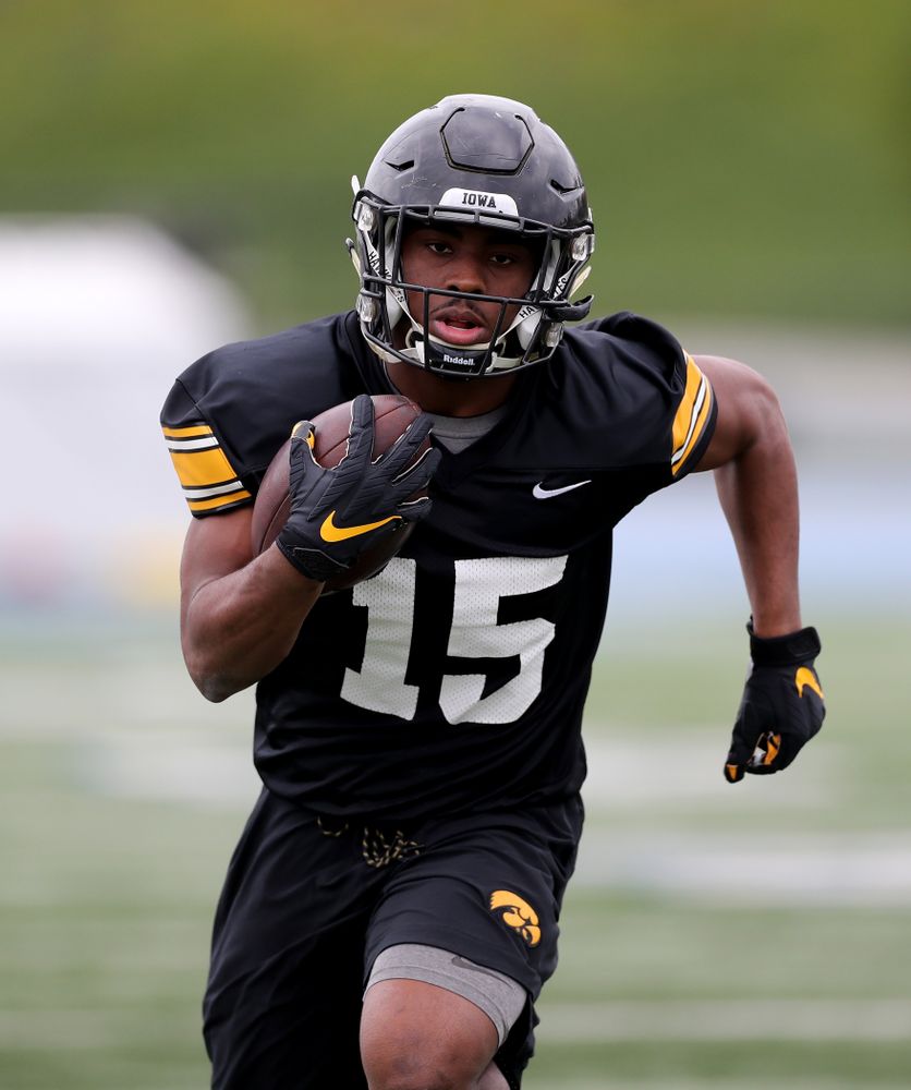 Iowa Hawkeyes running back Tyler Goodson (15) during practice Sunday, December 22, 2019 at Mesa College in San Diego. (Brian Ray/hawkeyesports.com)