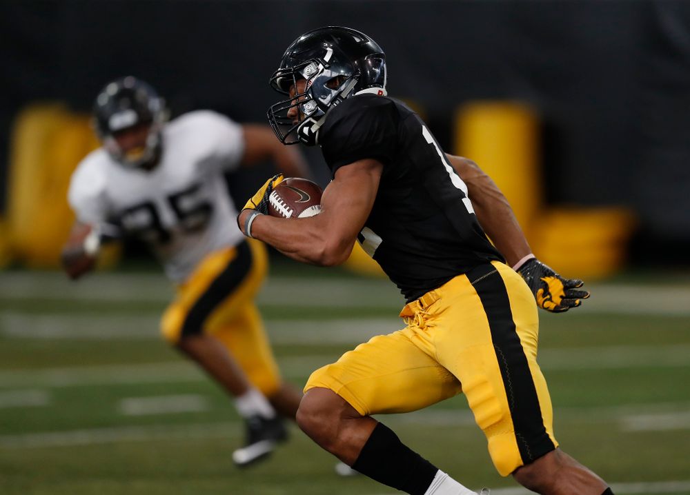 Iowa Hawkeyes wide receiver Brandon Smith (12) during spring practice Wednesday, March 28, 2018 at the Hansen Football Performance Center.  (Brian Ray/hawkeyesports.com)