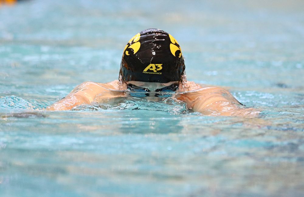 Iowa’s Christina Crane swims in the women’s 200 yard breaststroke preliminary event during the 2020 Women’s Big Ten Swimming and Diving Championships at the Campus Recreation and Wellness Center in Iowa City on Saturday, February 22, 2020. (Stephen Mally/hawkeyesports.com)
