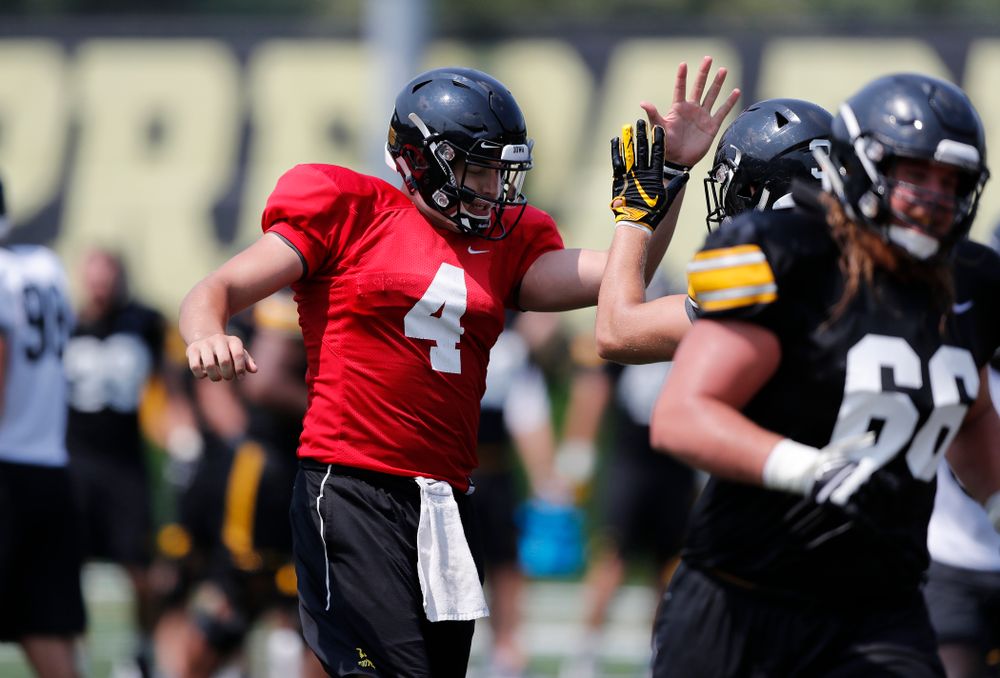 Iowa Hawkeyes quarterback Nathan Stanley (4) during fall camp practice No. 9 Friday, August 10, 2018 at the Kenyon Practice Facility. (Brian Ray/hawkeyesports.com)