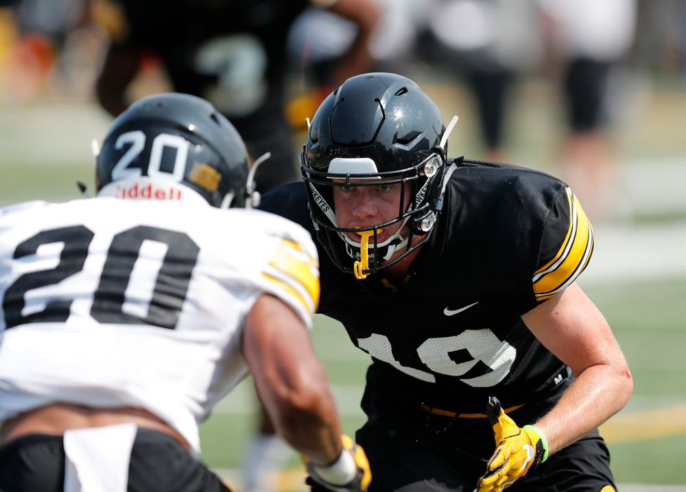 Iowa Hawkeyes wide receiver Max Cooper (19) during fall camp practice No. 9 Friday, August 10, 2018 at the Kenyon Practice Facility. (Brian Ray/hawkeyesports.com)