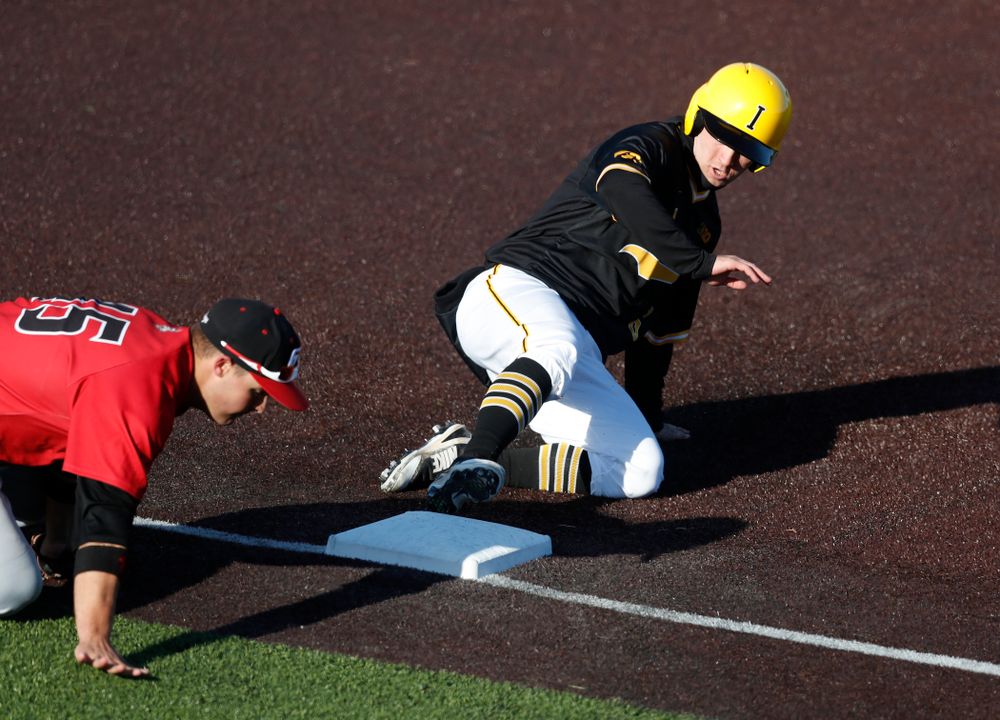 Iowa Hawkeyes outfielder Justin Jenkins (6) against Grand View Wednesday, April 4, 2018 at Duane Banks Field. (Brian Ray/hawkeyesports.com)