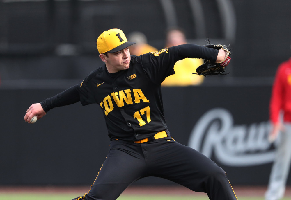 Iowa Hawkeyes Clayton Nettleton (17) against Simpson College Tuesday, March 19, 2019 at Duane Banks Field. (Brian Ray/hawkeyesports.com)