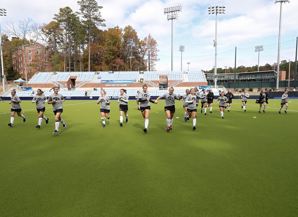The Hawkeyes warm up before their NCAA Tournament Second Round match against North Carolina at Karen Shelton Stadium in Chapel Hill, N.C. on Sunday, Nov 17, 2019. (Stephen Mally/hawkeyesports.com)