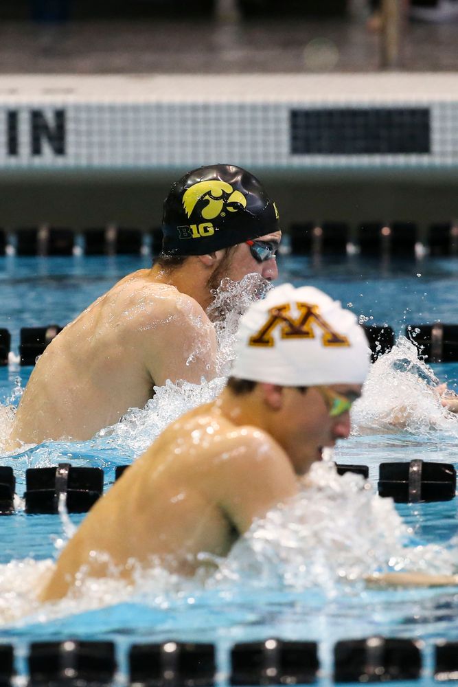 Iowa’s Westen Credit during Iowa swim and dive vs Minnesota on Saturday, October 26, 2019 at the Campus Wellness and Recreation Center. (Lily Smith/hawkeyesports.com)