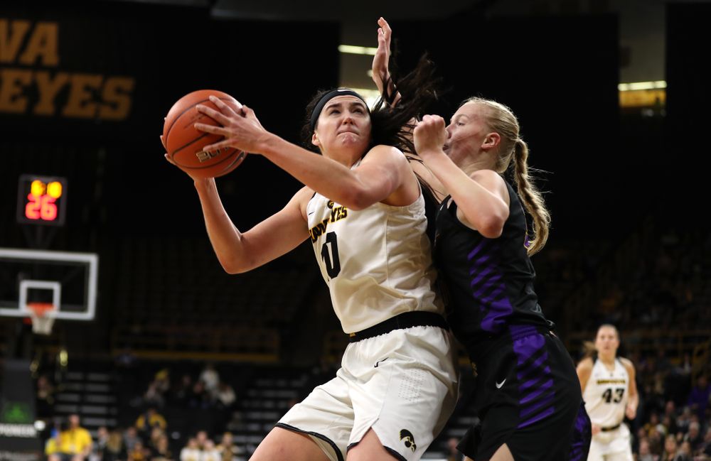 Iowa Hawkeyes forward Megan Gustafson (10) against the Northern Iowa Panthers in the Hy-Vee Classic Sunday, December 16, 2018 at Carver-Hawkeye Arena. (Brian Ray/hawkeyesports.com)